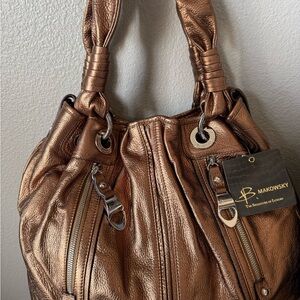 B. Makowsky Y2K Metallic Gold/Brown Hobo Shoulder Bag
